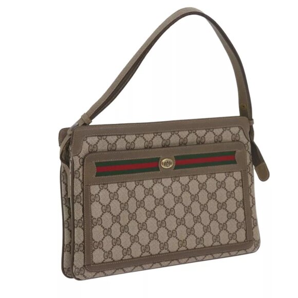 GUCCI GG Supreme Web Sherry Line Shoulder Bag Beige Red - Picture 1 of 14